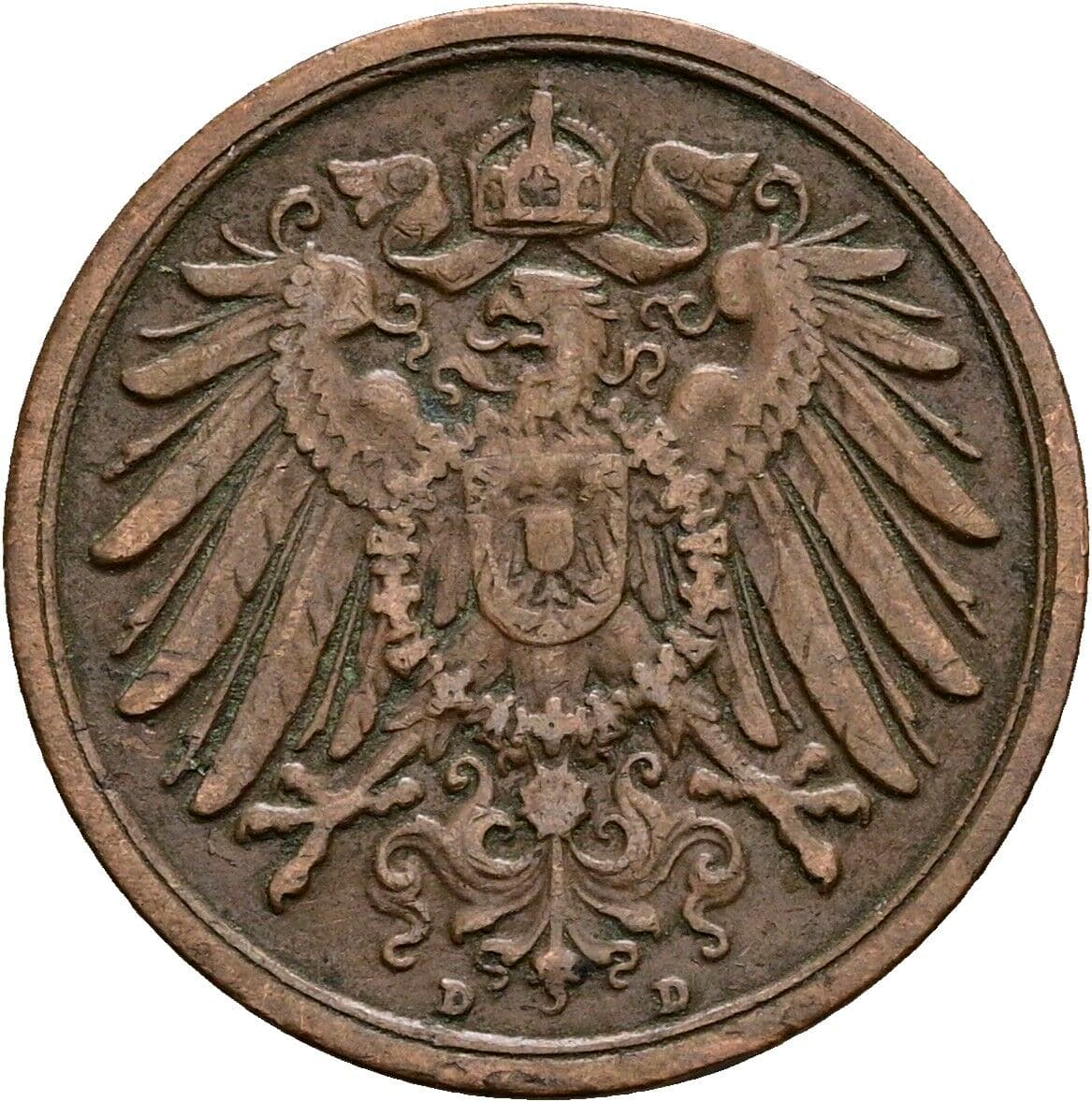 2 Pfennig 1913 D – Rückseite