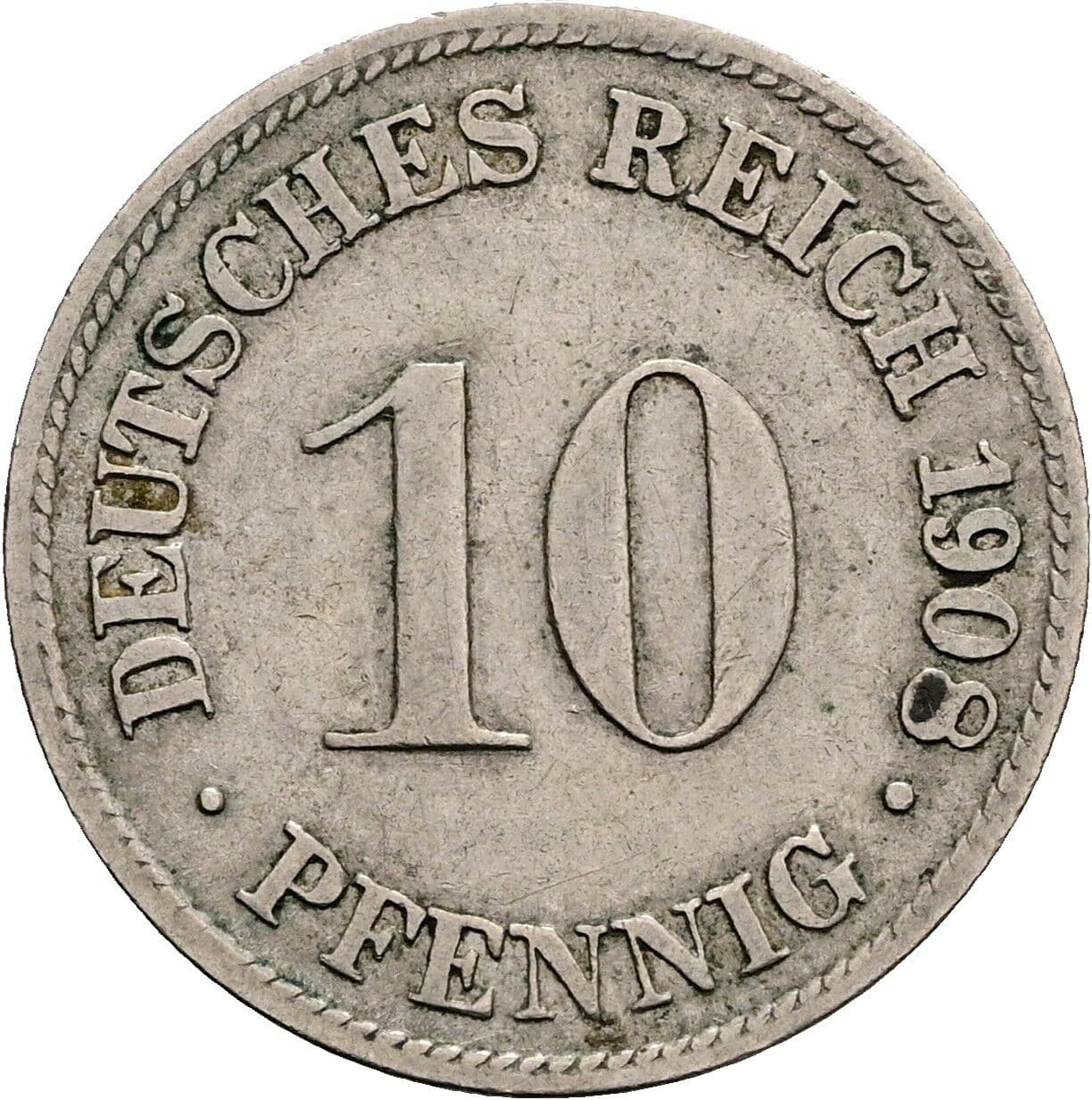 10 Pfennig 1908 D – Vorderseite