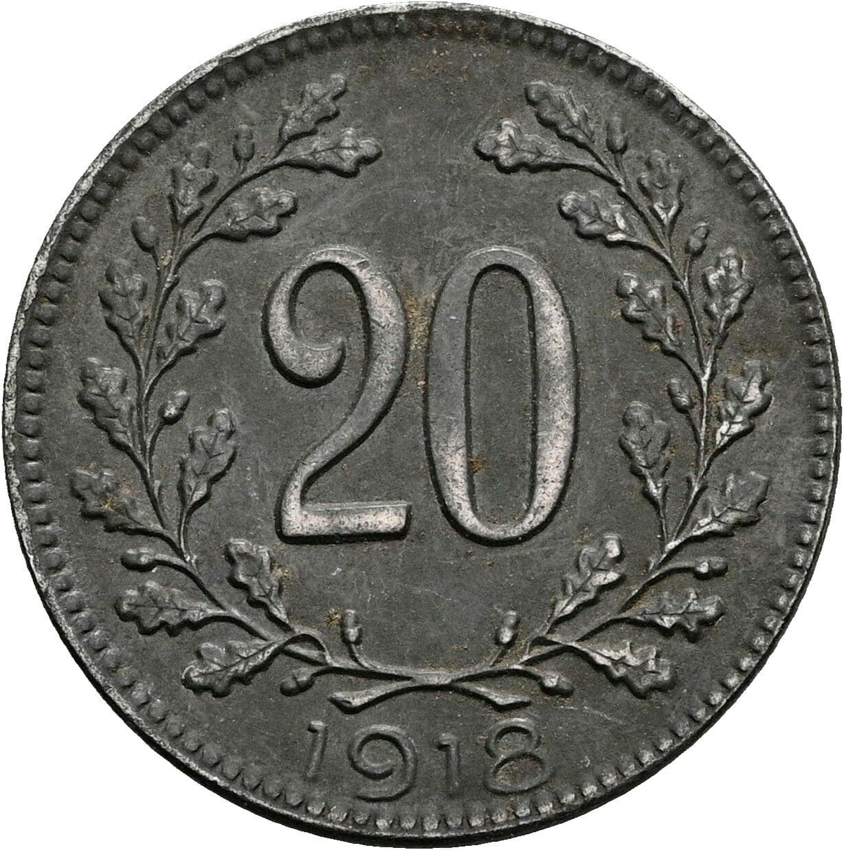 20 Heller Karl I. 1918 – Vorderseite