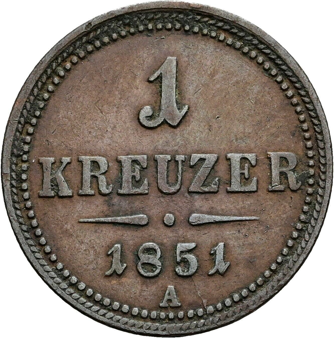 1 Kreuzer Franz Joseph I. 1848-1916 1851 A – Vorderseite