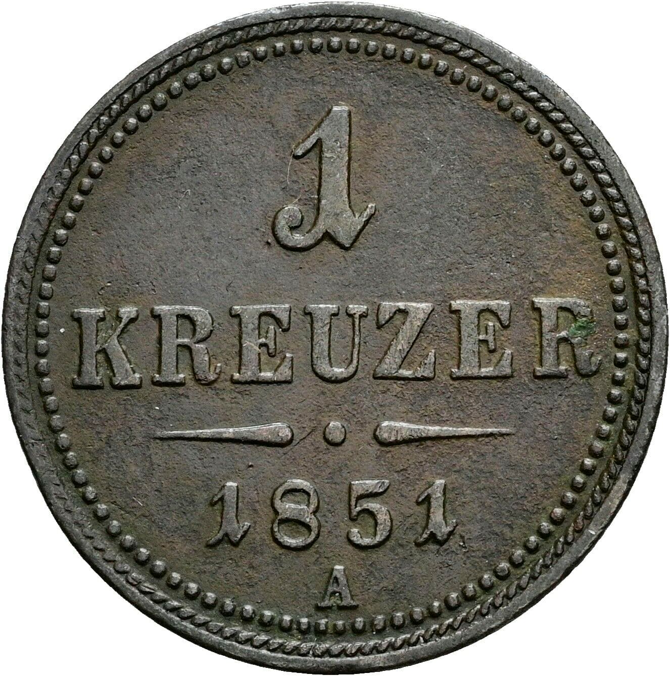 1 Kreuzer Franz Joseph I. 1848-1916 1851 A – Vorderseite
