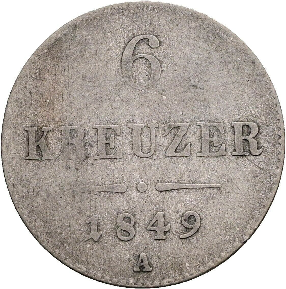 6 Kreuzer Franz Joseph I. 1848-1916 1849 A – Vorderseite