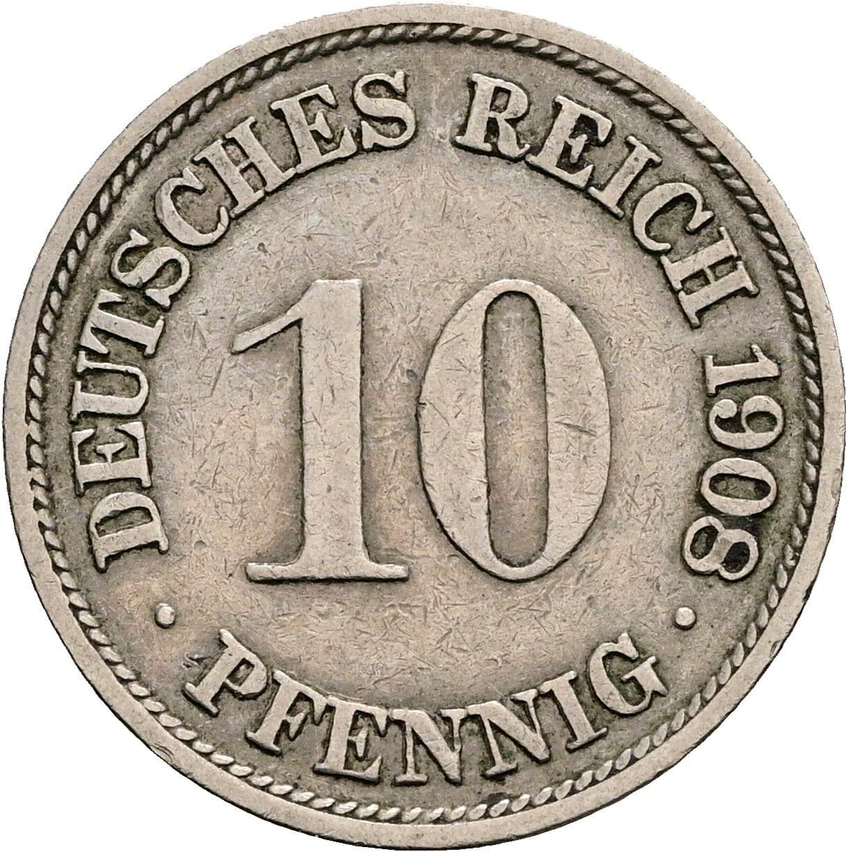 10 Pfennig 1908 F – Vorderseite