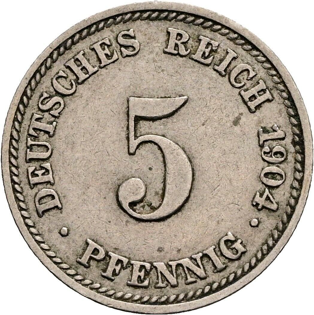5 Pfennig 1904 D – Vorderseite
