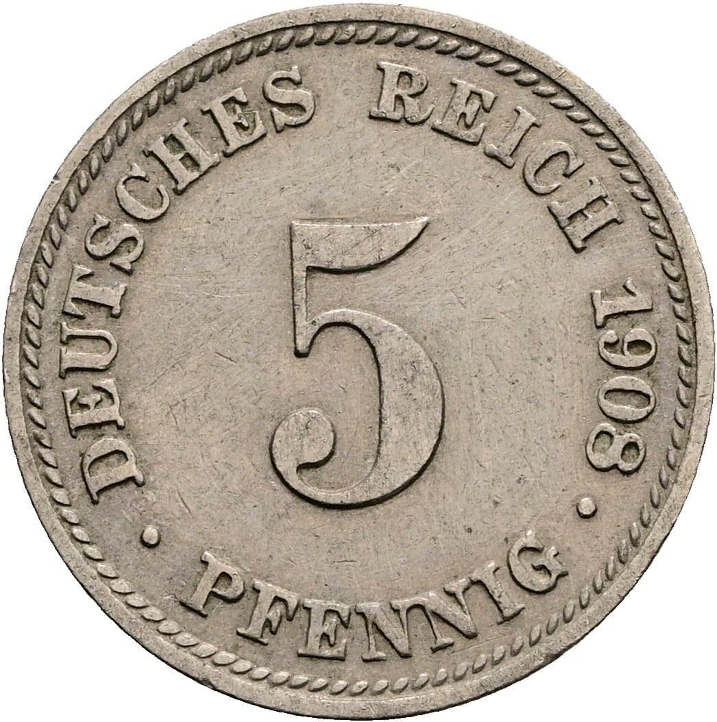 5 Pfennig 1908 D – Vorderseite
