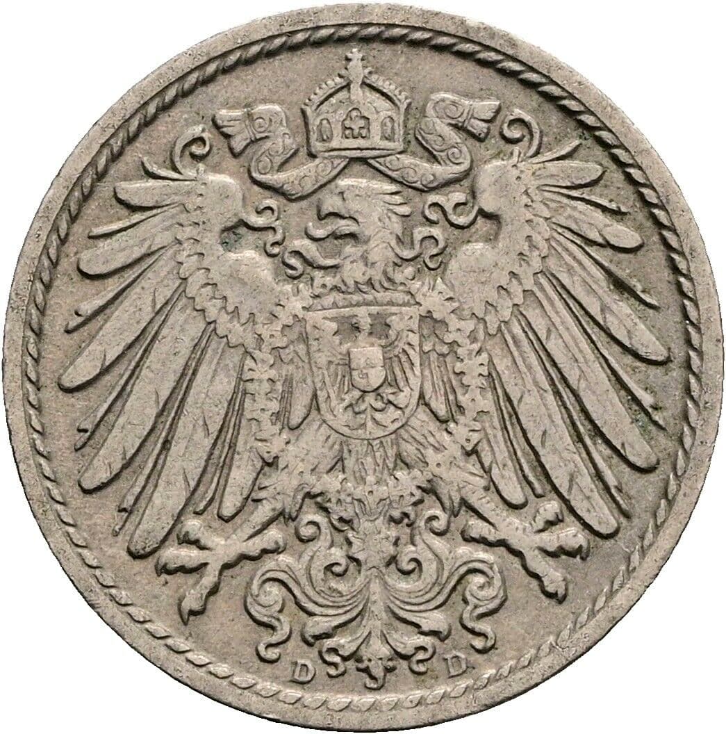 5 Pfennig 1908 D – Rückseite