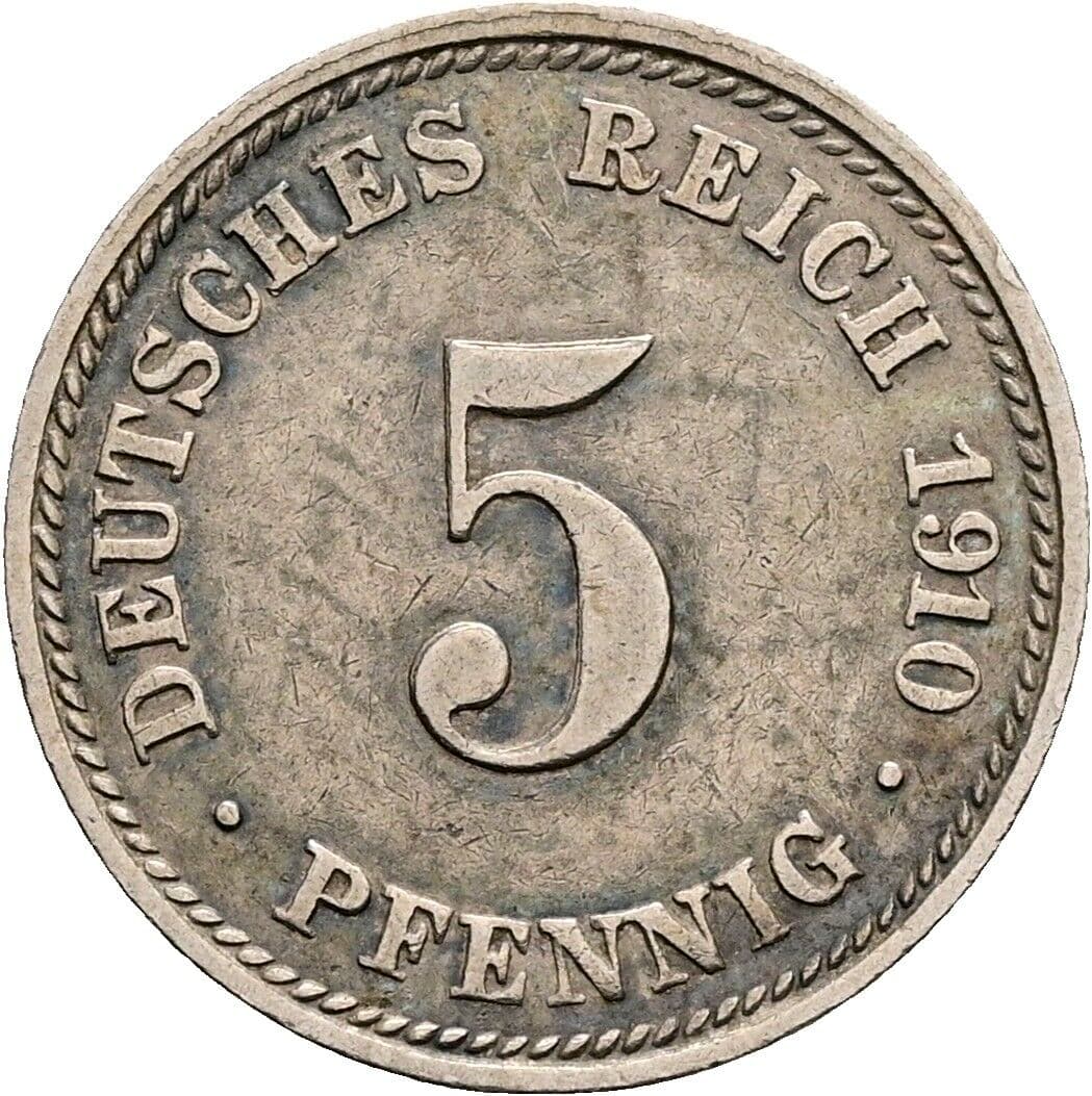 5 Pfennig 1910 D – Vorderseite
