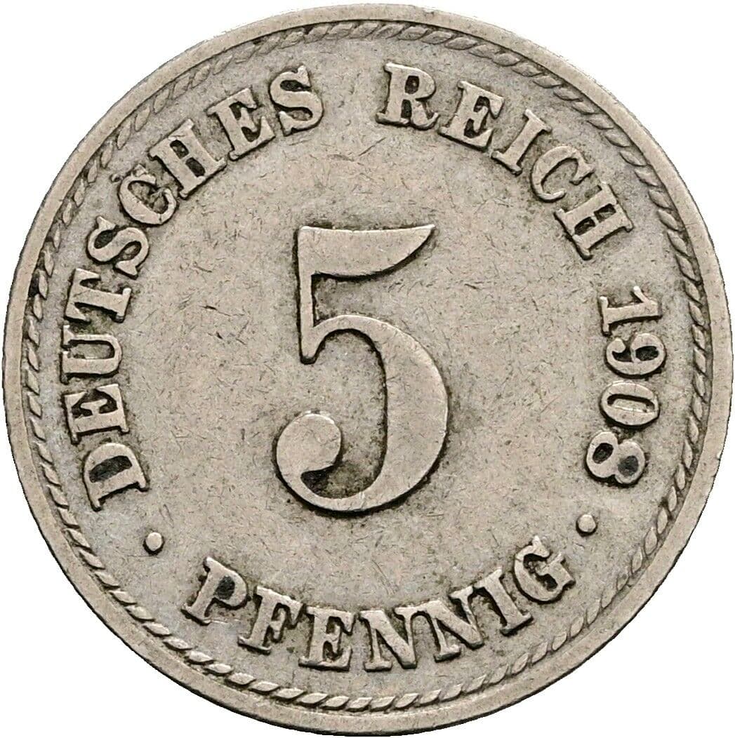 5 Pfennig 1908 A – Vorderseite