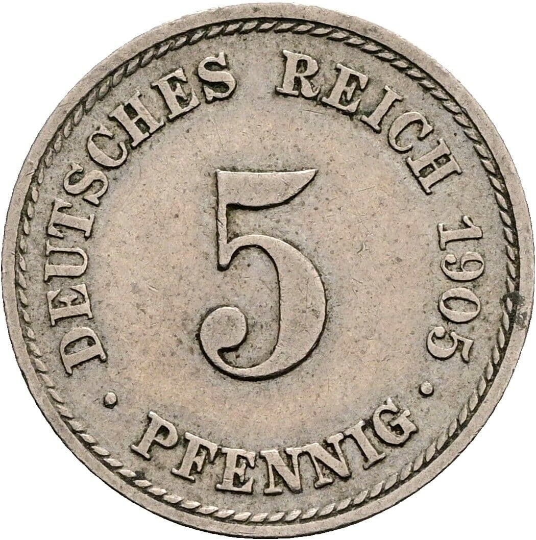 5 Pfennig 1905 F – Vorderseite