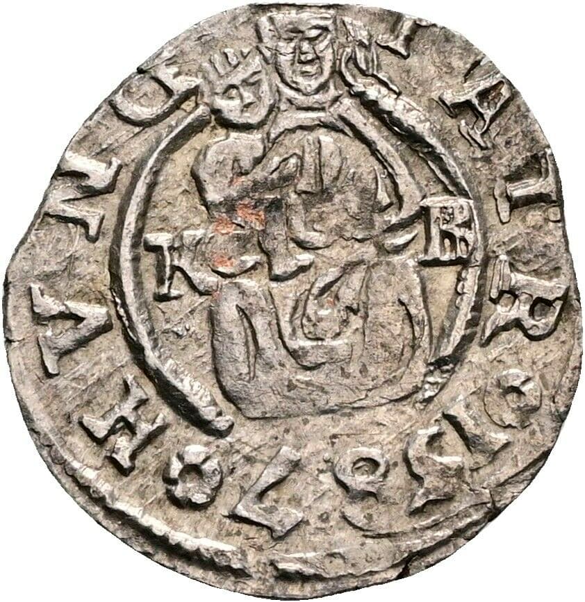 Denar Rudolf II. 1587 KB, Kremnitz – Vorderseite