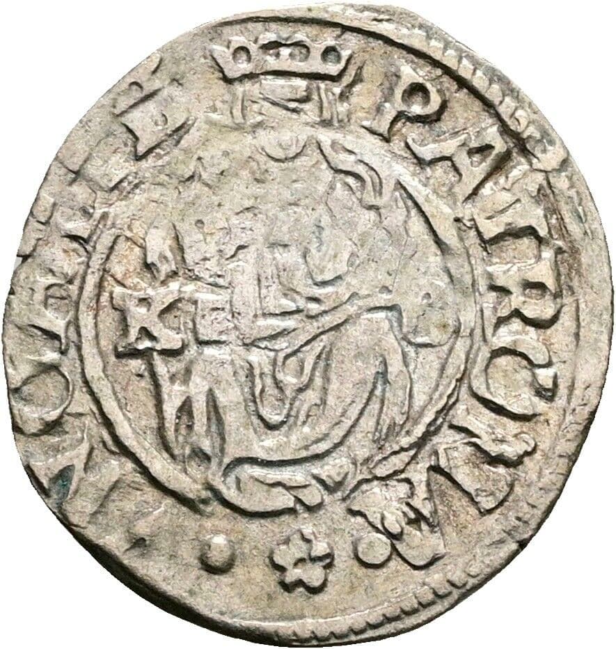 Denar Rudolf II. 1579 KB, Kremnitz – Vorderseite