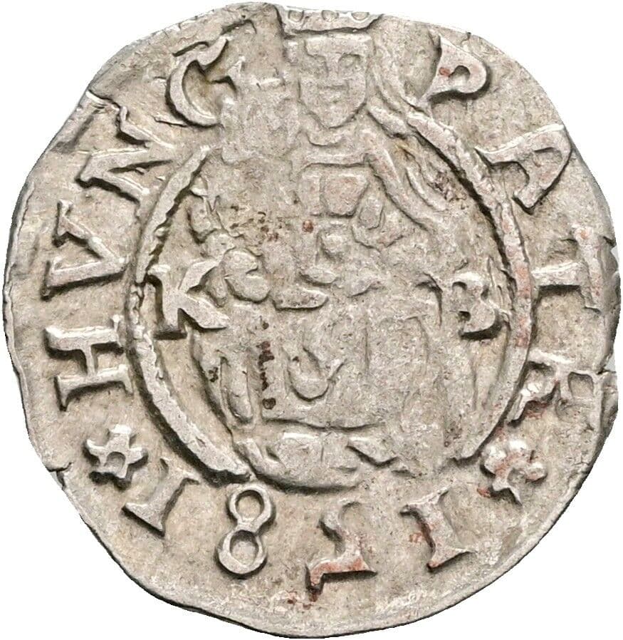 Denar Rudolf II. 1581 KB, Kremnitz – Vorderseite
