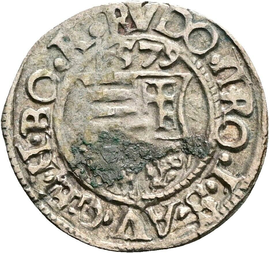 Denar Rudolf II. 1579 KB, Kremnitz – Rückseite