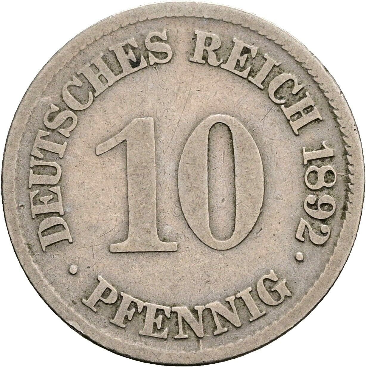 10 Pfennig 1892 E – Vorderseite
