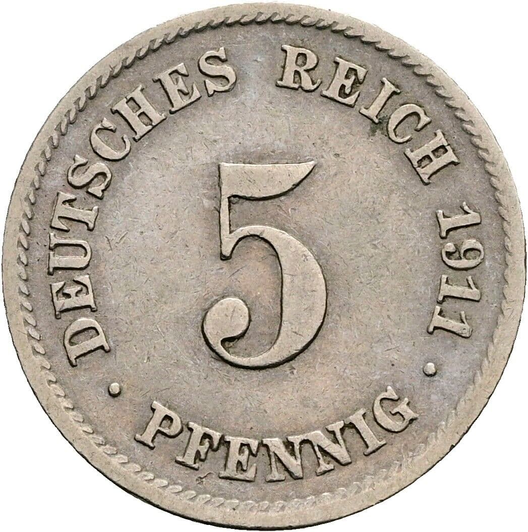 5 Pfennig 1911 F – Vorderseite