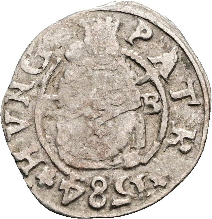Denar Rudolf II. 1584 KB, Kremnitz – Vorderseite