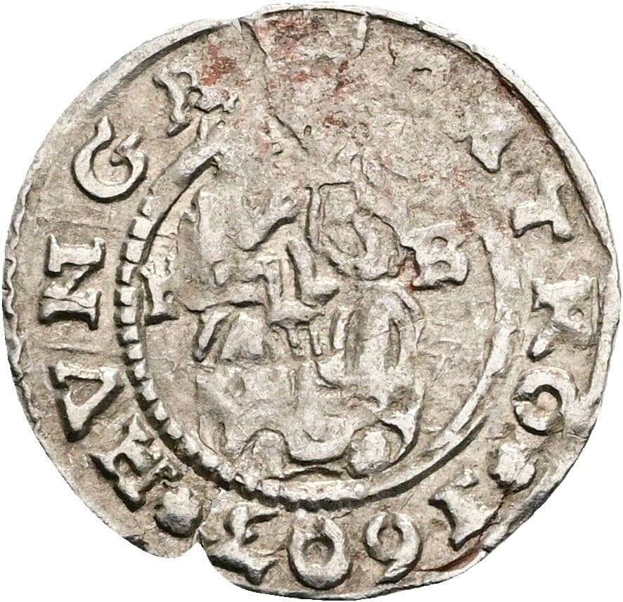 Denar Rudolf II. 1603 KB, Kremnitz – Vorderseite