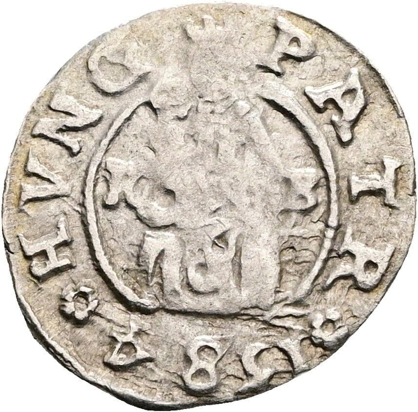 Denar Rudolf II. 1584 KB, Kremnitz – Vorderseite
