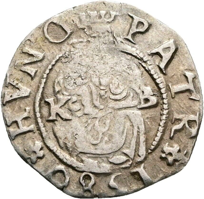 Denar Rudolf II. 1580 KB, Kremnitz – Vorderseite
