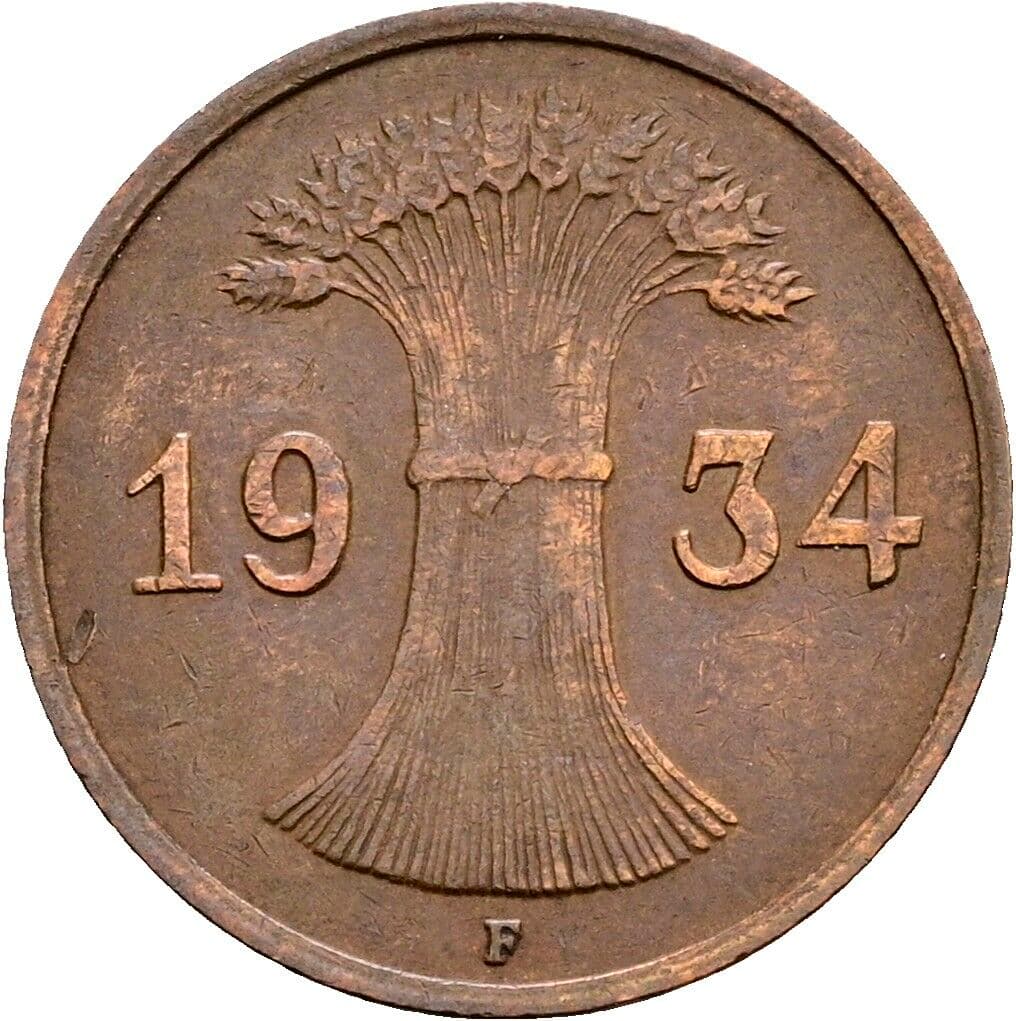 1 Reichspfennig 1934 F – Rückseite
