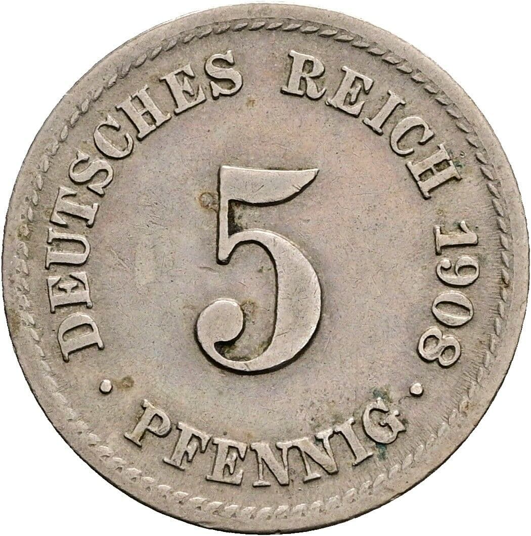 5 Pfennig 1908 F – Vorderseite