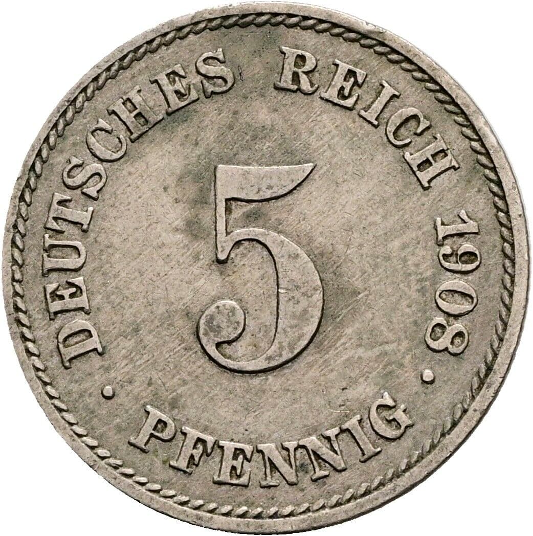 5 Pfennig 1908 E – Vorderseite