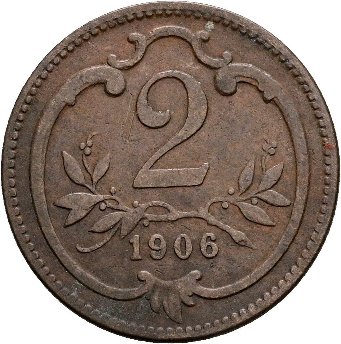 2 Heller Franz Joseph I. 1848-1916 1906 – Vorderseite