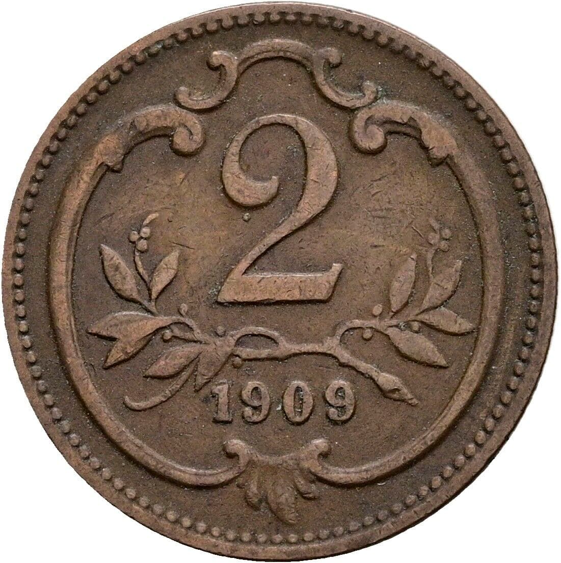 2 Heller Franz Joseph I. 1848-1916 1909 – Vorderseite