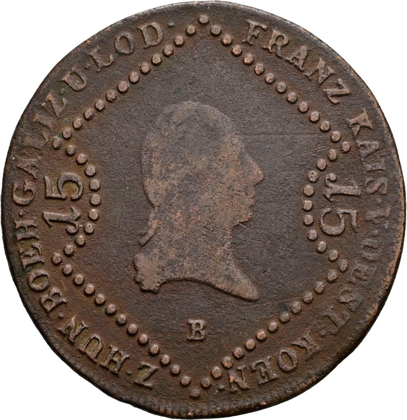 15 Kreuzer Franz II. (I). 1792-1835 1807 B, Kremnitz – Vorderseite