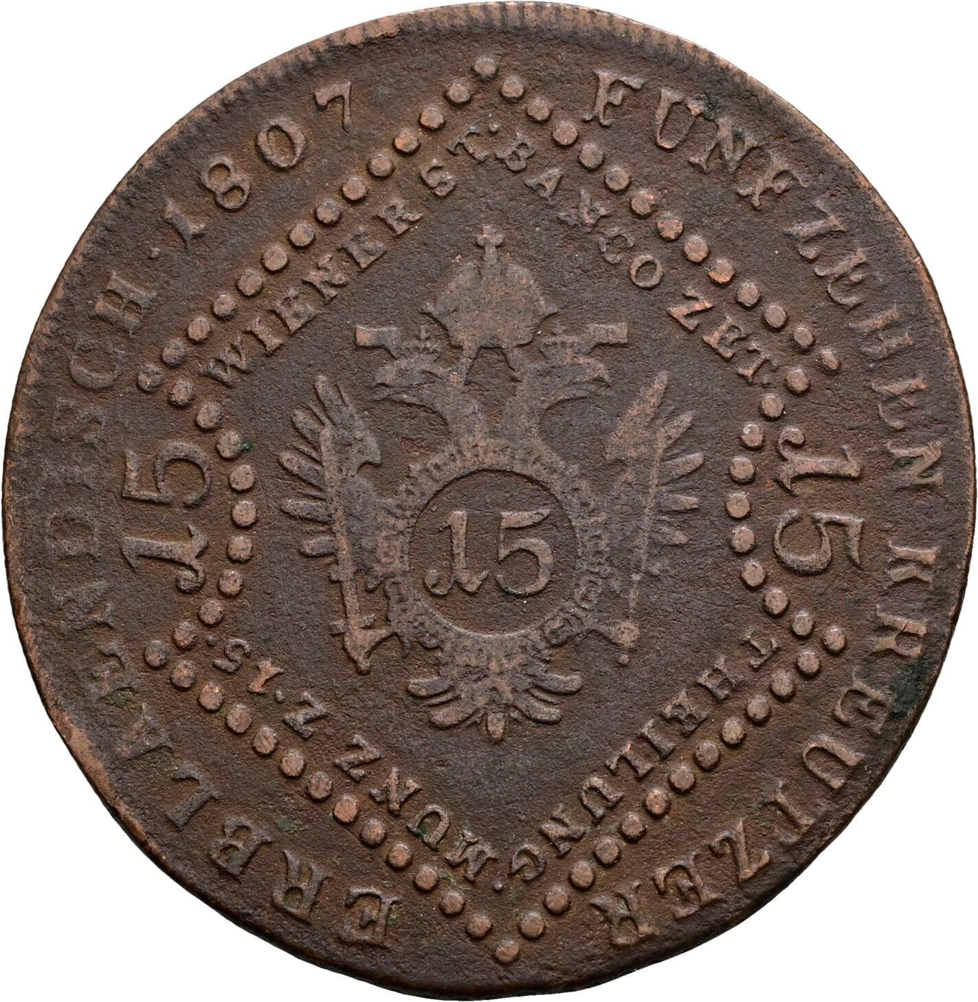 15 Kreuzer Franz II. (I). 1792-1835 1807 B, Kremnitz – Rückseite