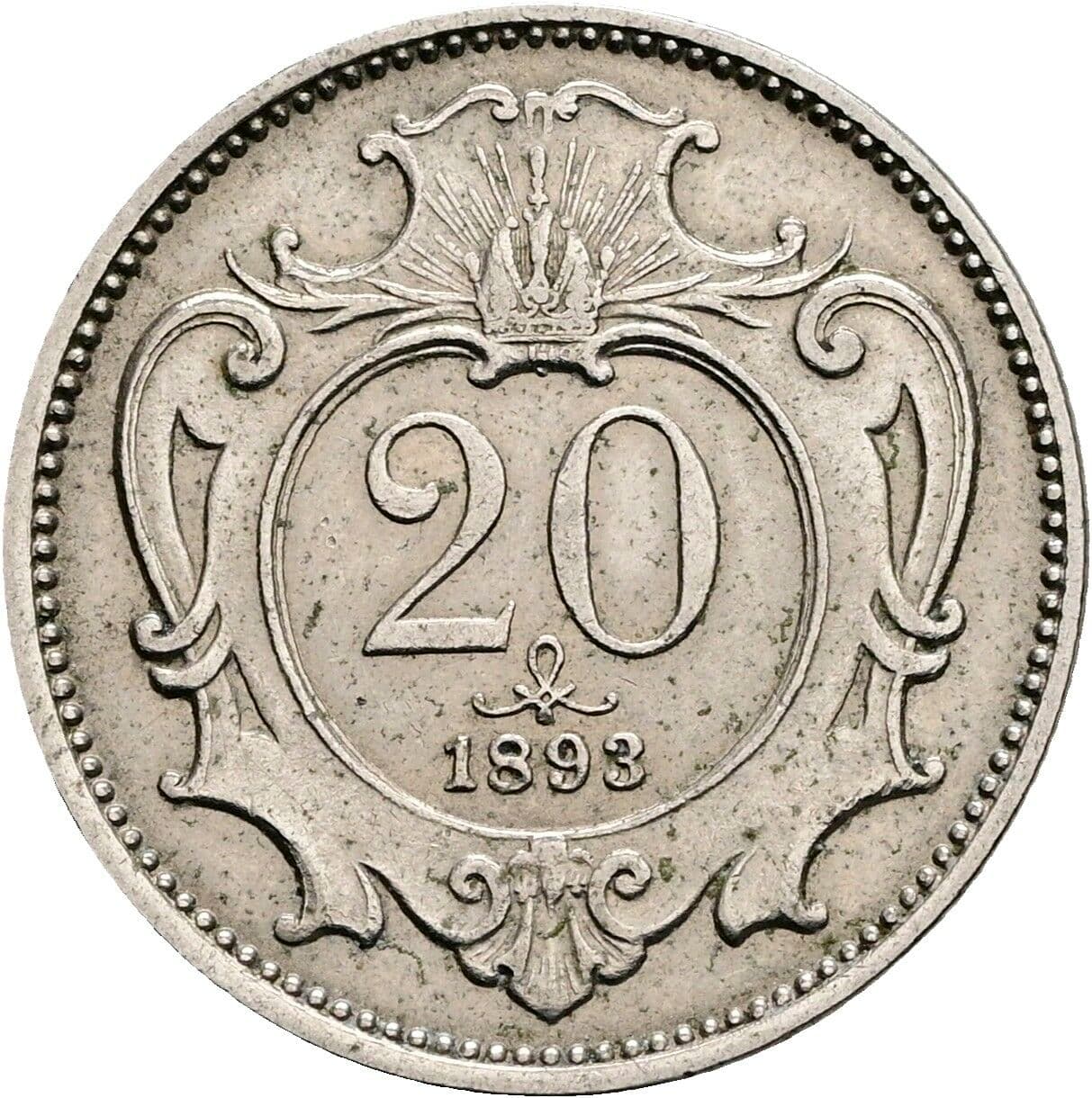 20 Heller Franz Joseph I. 1848-1916 1893 – Vorderseite