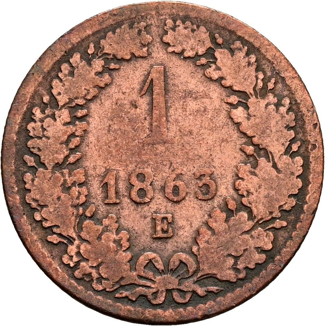 1 Kreuzer Franz Joseph I. 1848-1916 1863 E, Karlsburg – Vorderseite