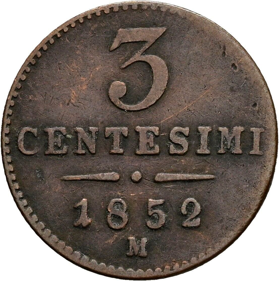 3 Centesimi Franz Joseph I. 1848-1916 1852 M – Vorderseite