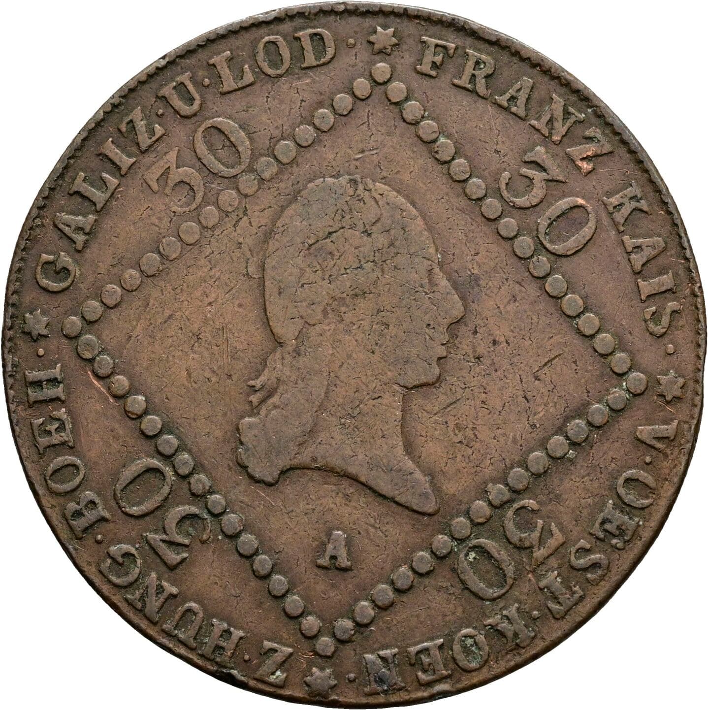 30 Kreuzer Franz II.(I.) 1792-1835 1807 A, Wien – Vorderseite