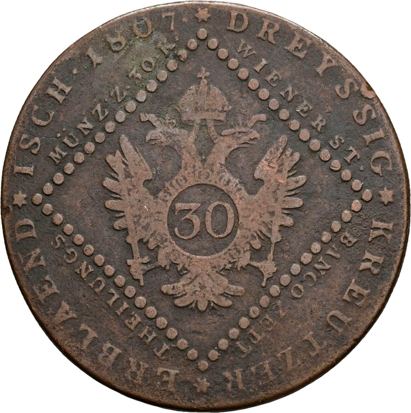 30 Kreuzer Franz II.(I.) 1792-1835 1807 A, Wien – Rückseite