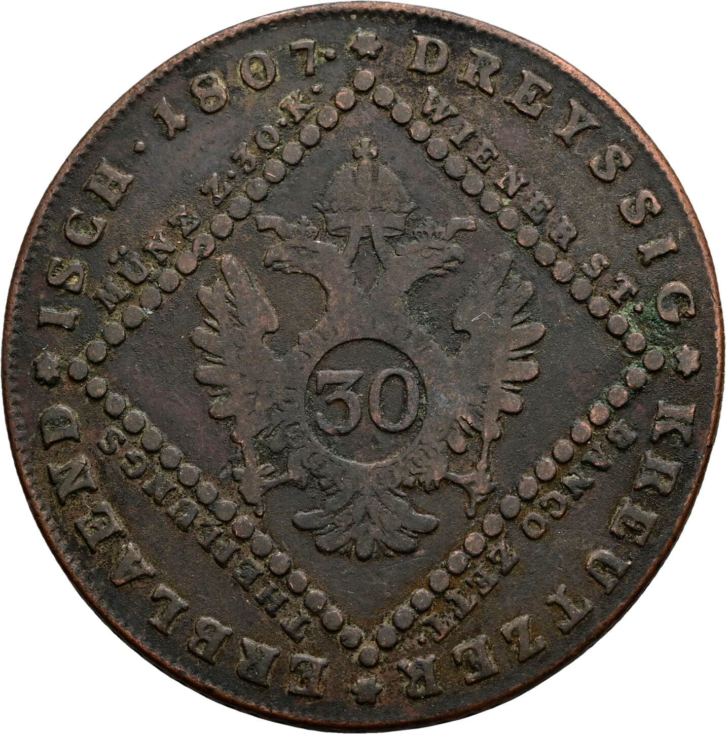 30 Kreuzer Franz II.(I.) 1792-1835 1807 A, Wien – Rückseite