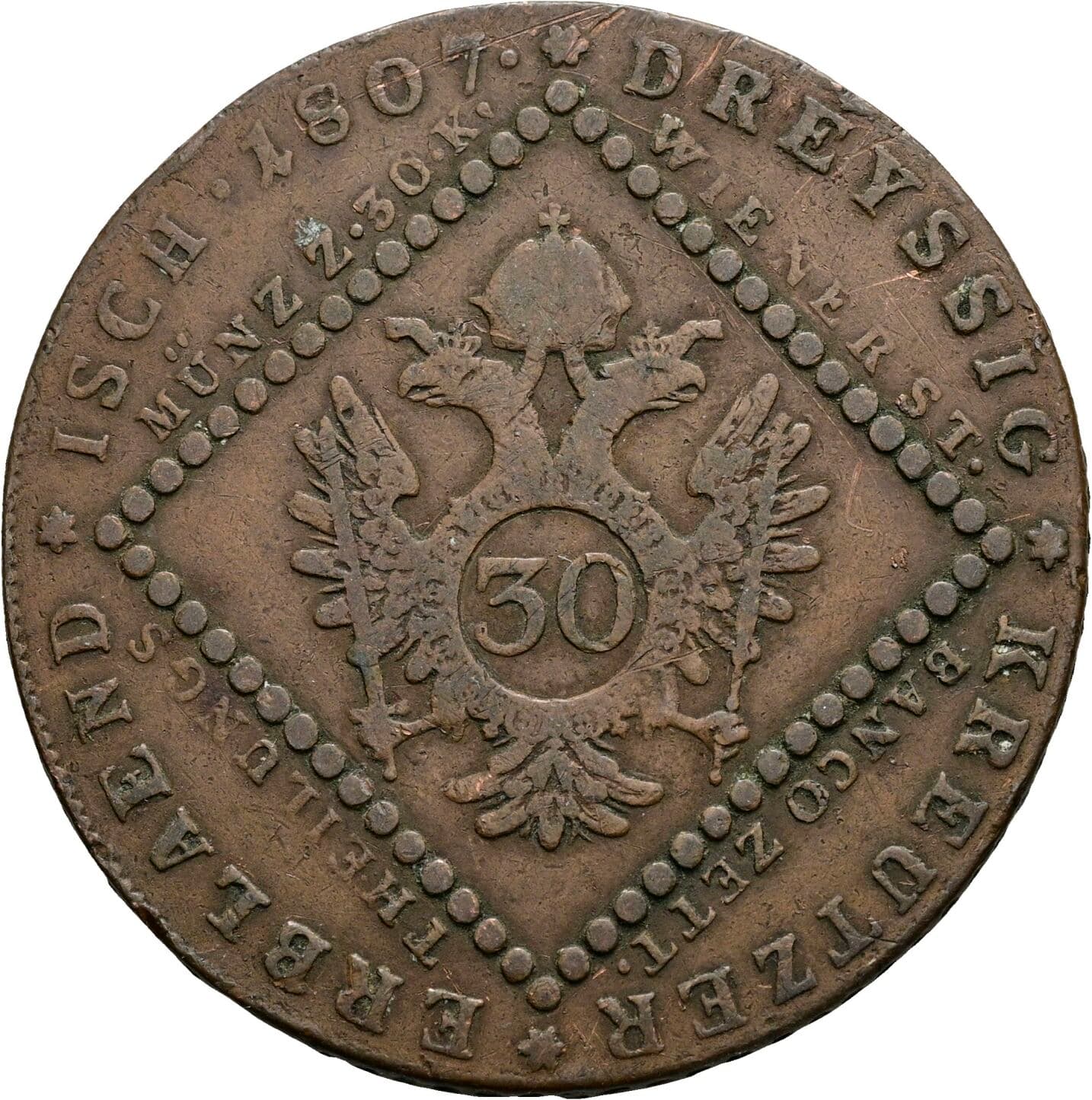 30 Kreuzer Franz II.(I.) 1792-1835 1807 A, Wien – Rückseite