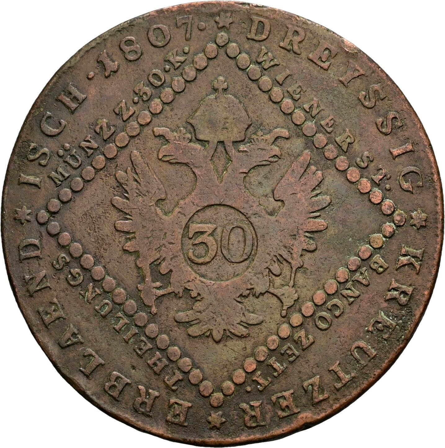 30 Kreuzer Franz II.(I.) 1792-1835 1807 A, Wien – Rückseite