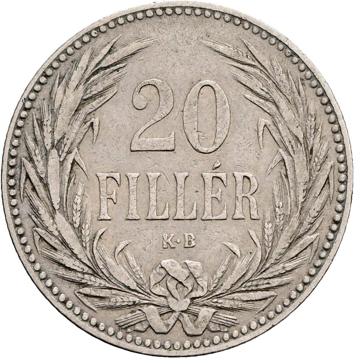 20 Filler Franz Joseph I. 1848-1916 1893 KB – Vorderseite