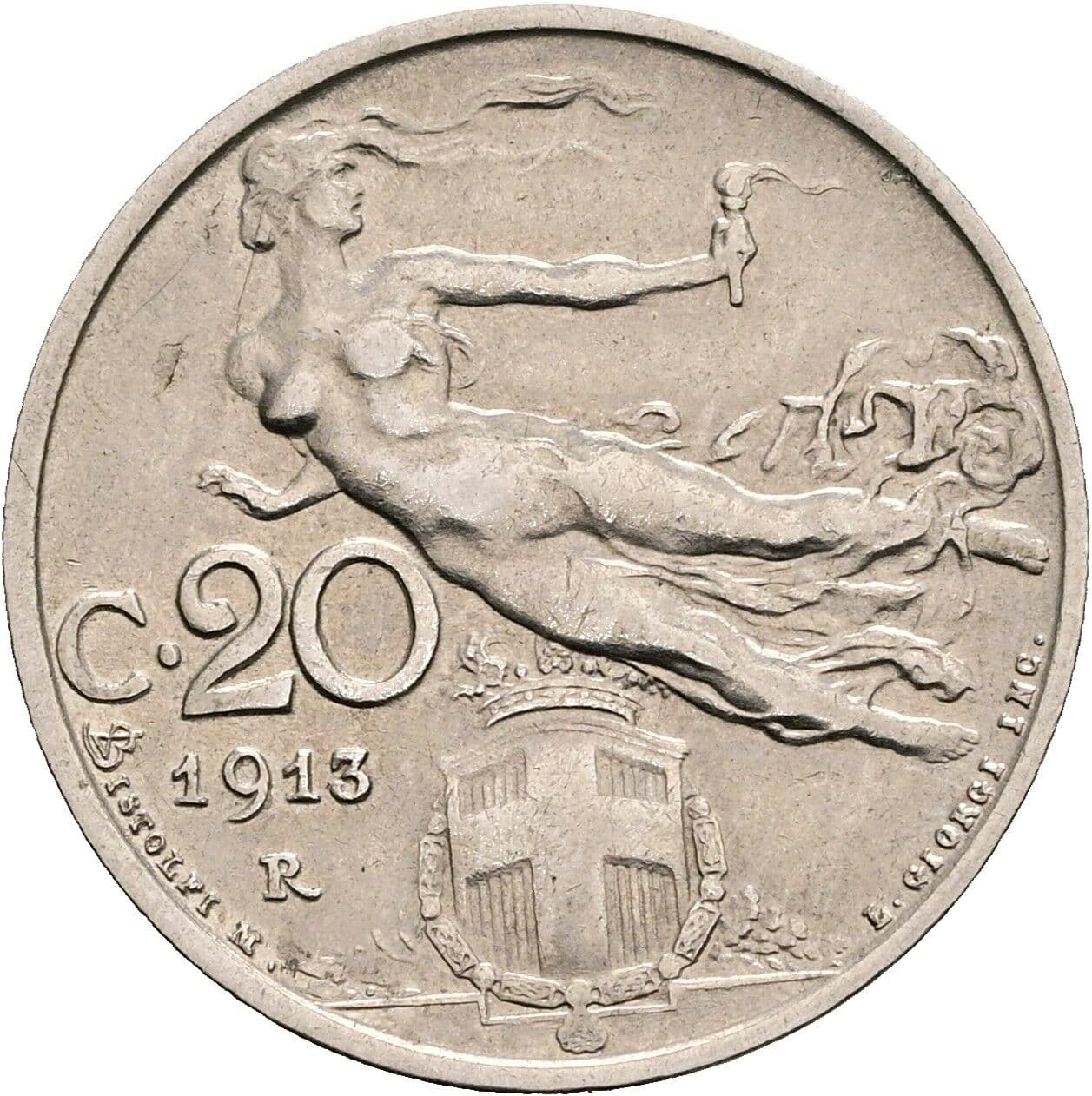20 Centesimi Vittorio Emanuele III. 1900-1946 1913 – Rückseite