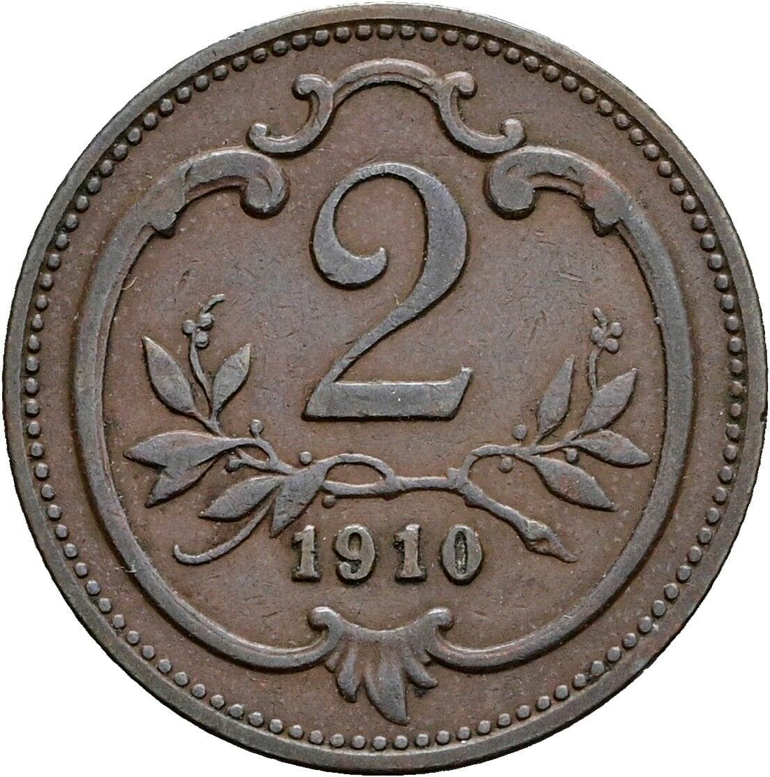 2 Heller Franz Joseph I. 1848-1916 1910 – Vorderseite