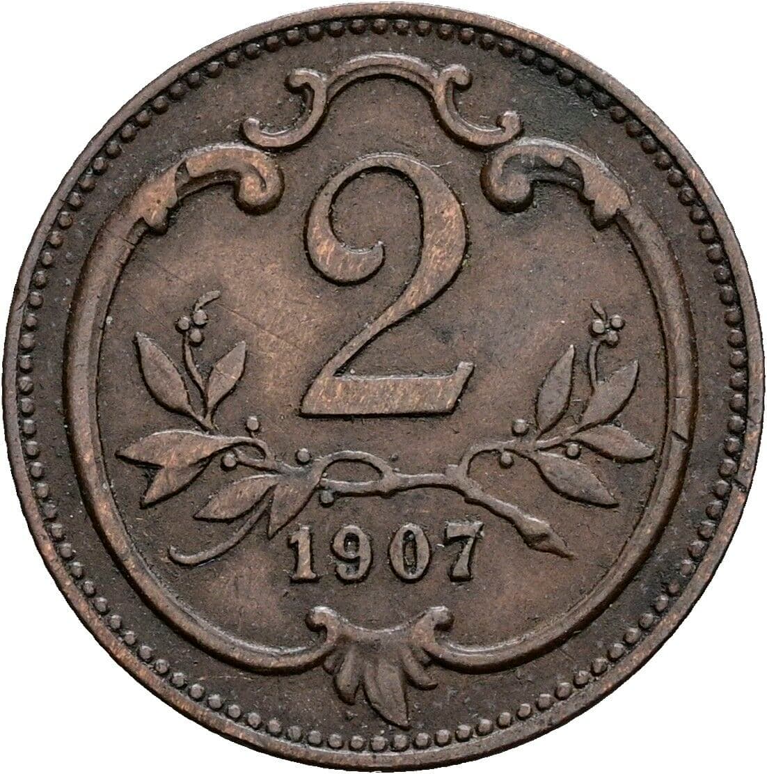 2 Heller Franz Joseph I. 1848-1916 1907 – Vorderseite