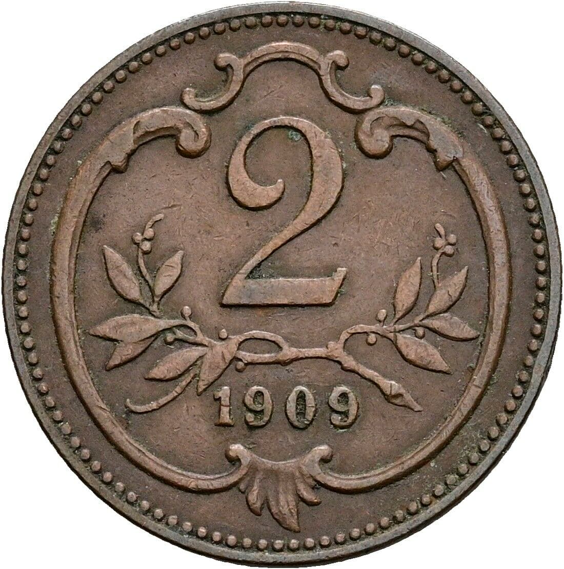 2 Heller Franz Joseph I. 1848-1916 1909 – Vorderseite