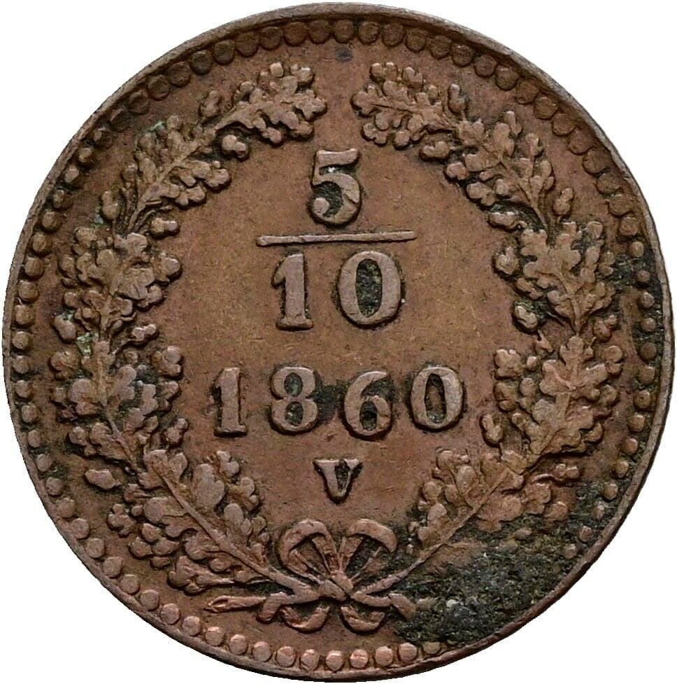 5/10 Kreuzer Franz Joseph I. 1848-1916 1860 V, Venedig – Vorderseite