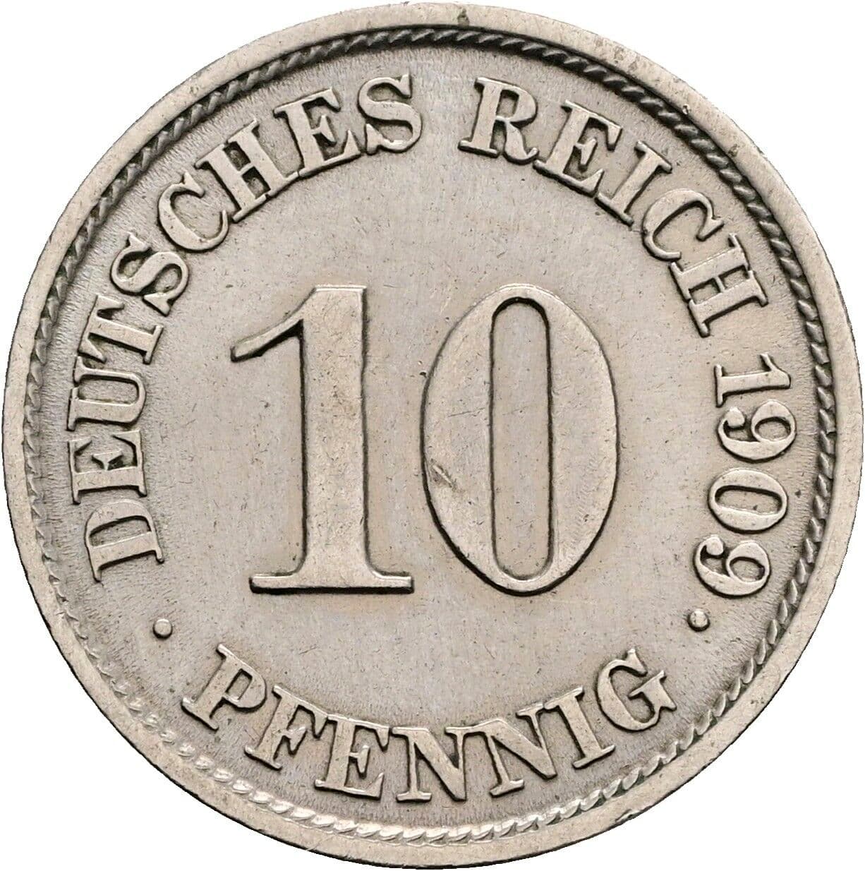 10 Pfennig 1909 J – Vorderseite
