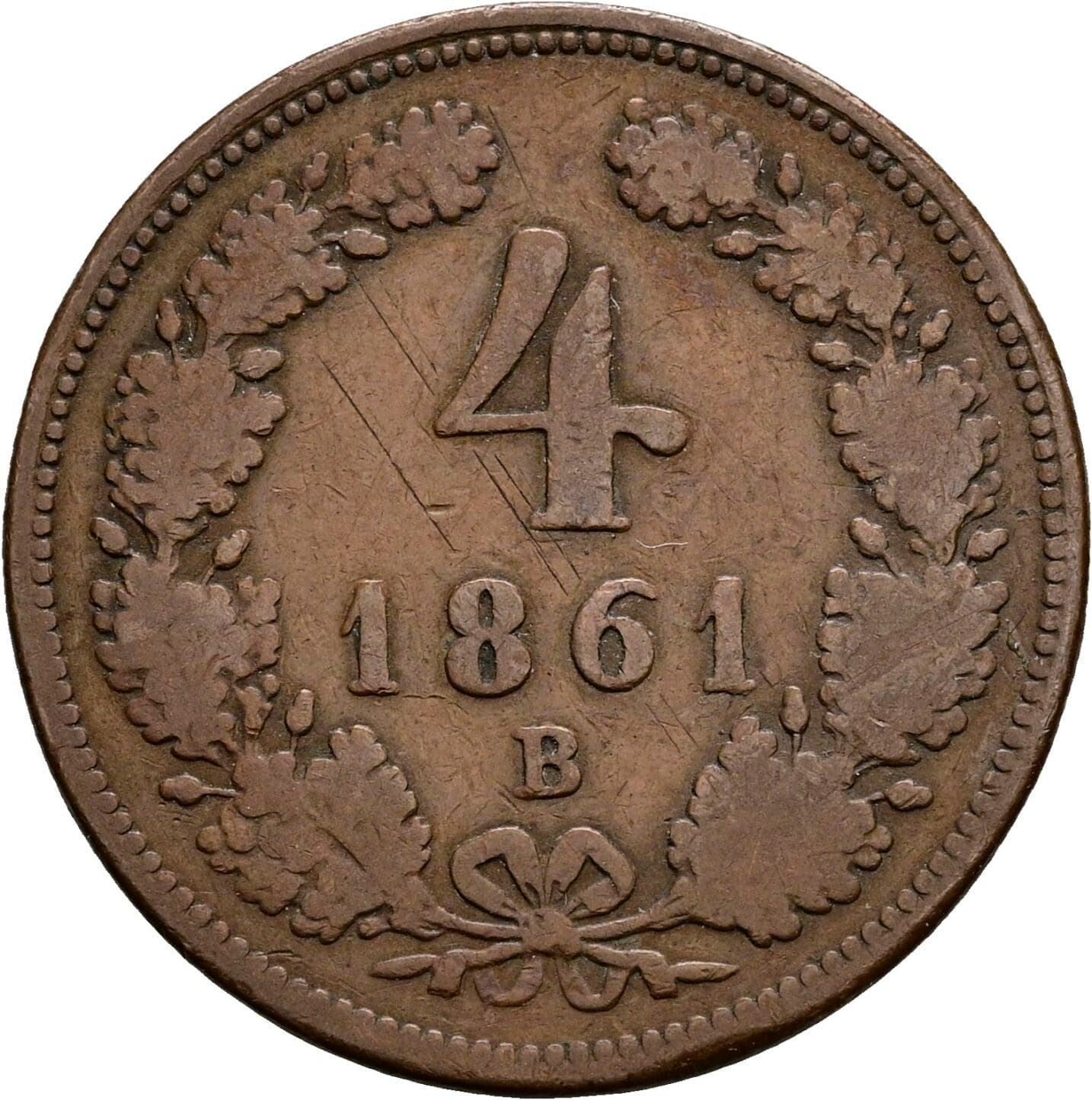 4 Kreuzer Franz Joseph I. 1848-1916 1861 B, Kremnitz – Vorderseite
