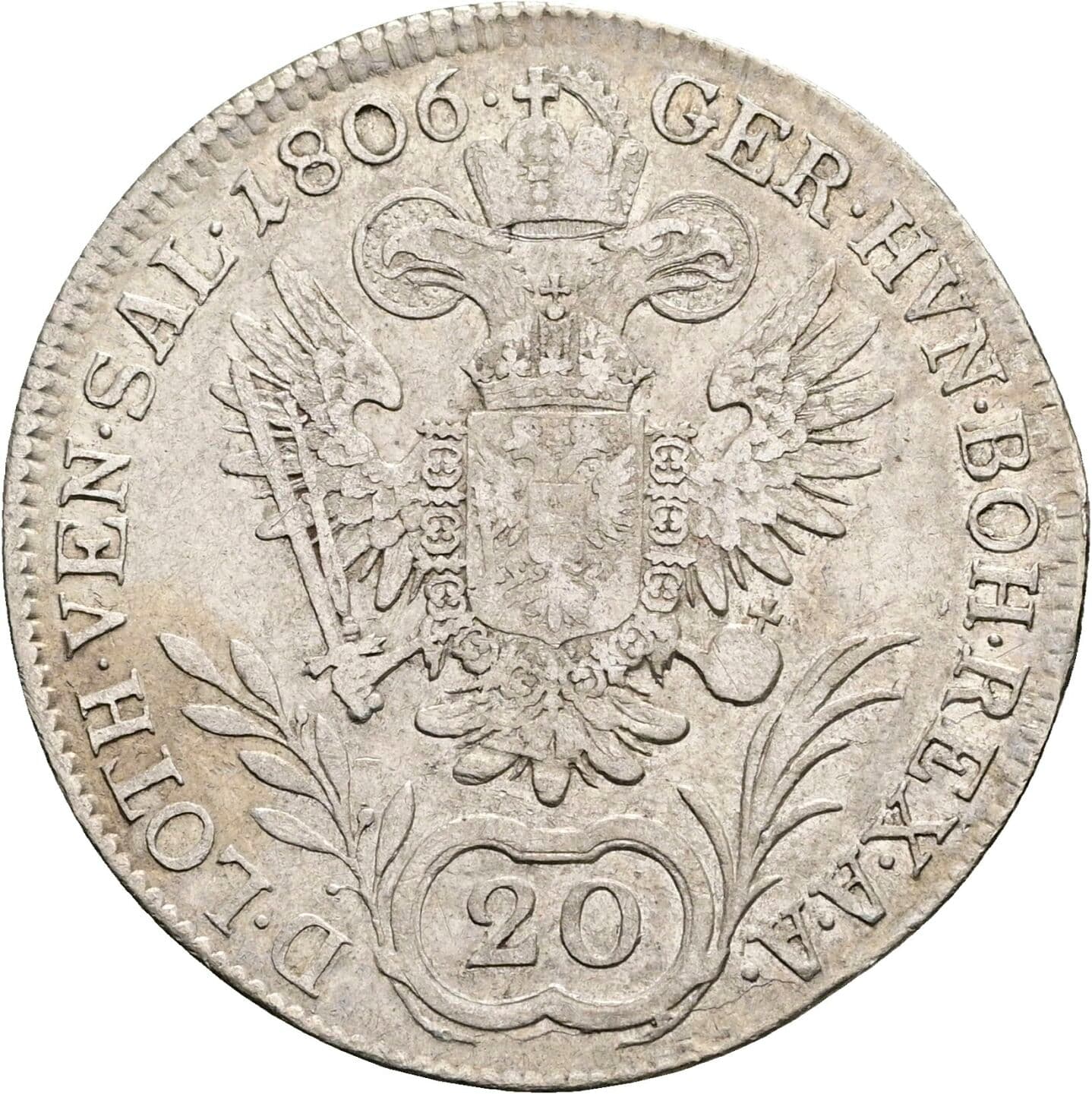 20 Kreuzer Franz II.(I.) 1792-1835 1806 A, Wien – Rückseite