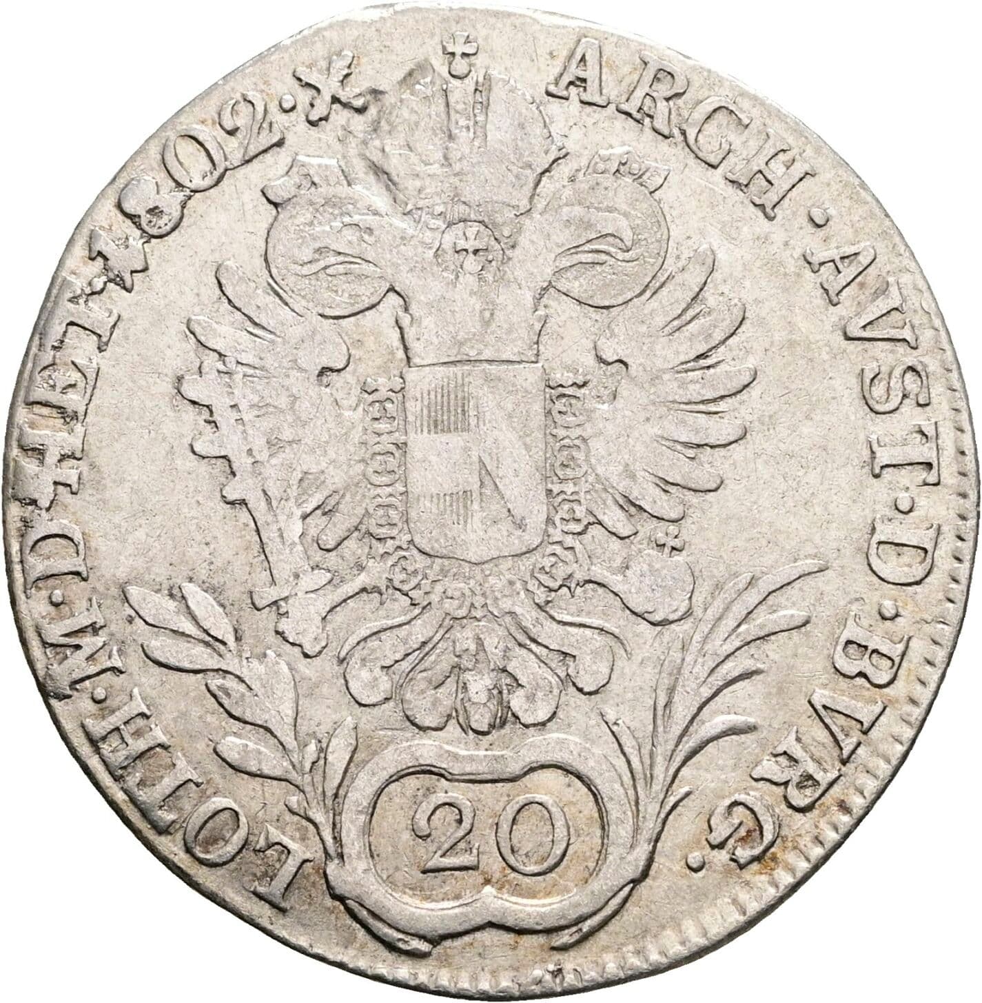 20 Kreuzer Franz II. (I). 1792-1835 1802 C, Prag – Rückseite