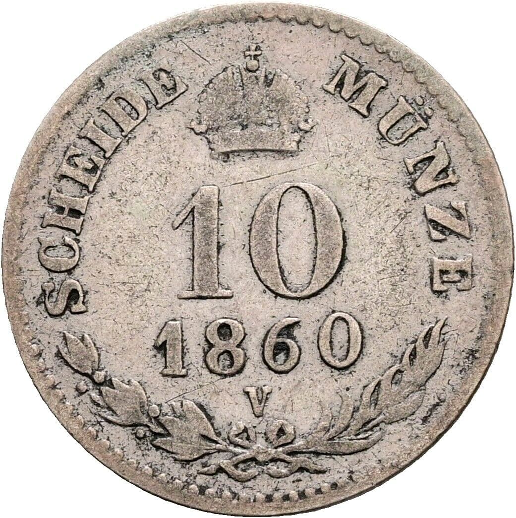 10 Kreuzer Franz Joseph I. 1848-1916 1860 V, Venedig – Rückseite