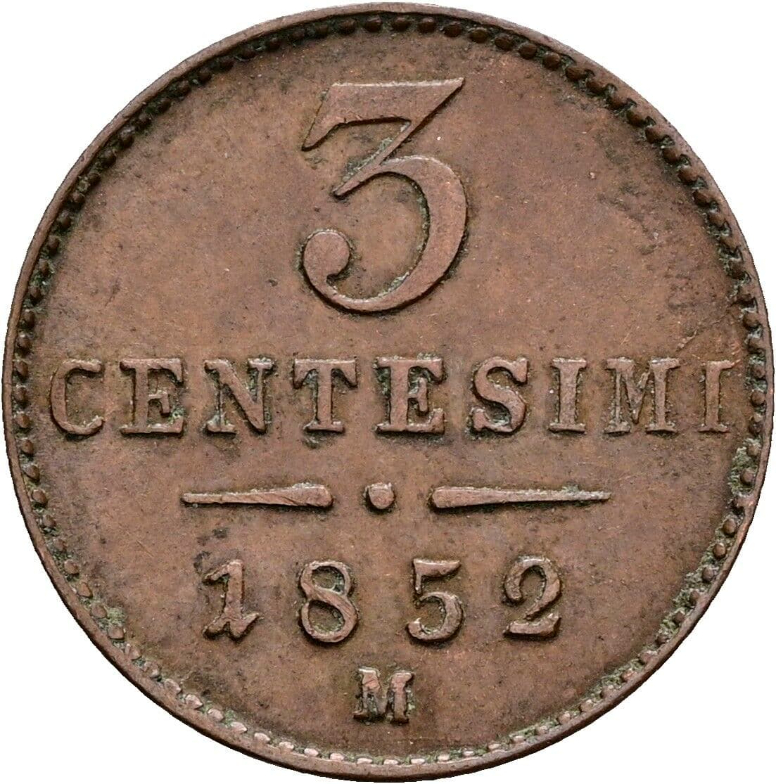3 Centesimi Franz Joseph I. 1848-1916 1852 M, Mailand – Vorderseite